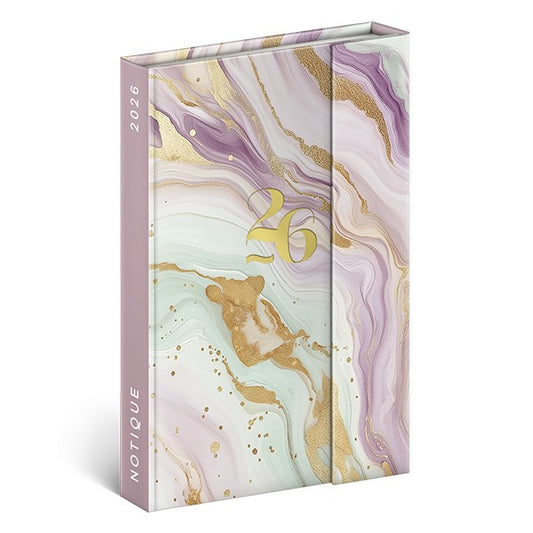 Határidőnapló mágnessel záródó REALSYSTEM 110x160mm heti sárga lapos Pink marble 2026. kép
