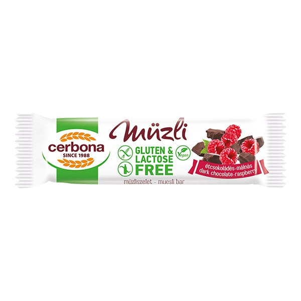 Müzliszelet CERBONA étcsokoládés és málnás gluténmentes 35 g kép
