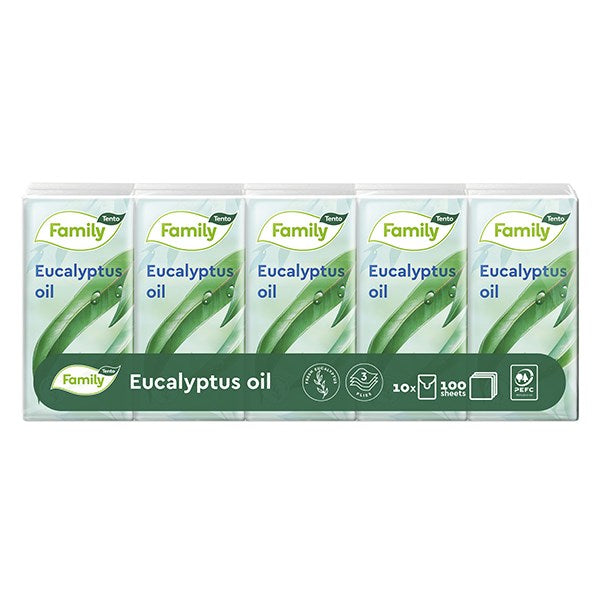 Papírzsebkendő TENTO Family eucalyptus 3 rétegű 10x10 darabos kép