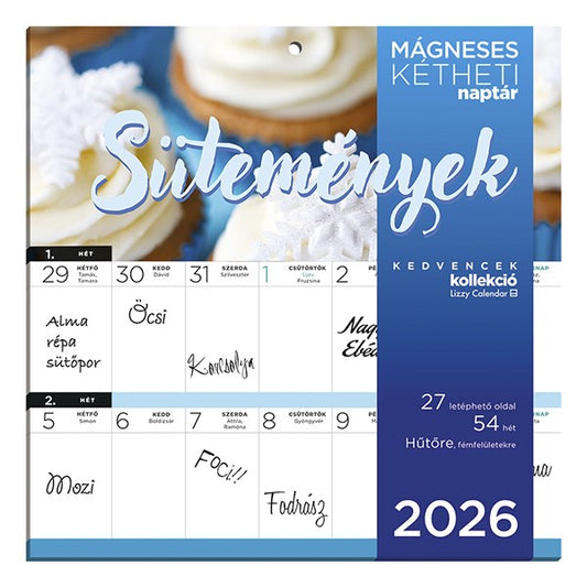 Falinaptár mágneses LIZZY CARD 220x220mm 2 hetes Sütemények 2026. kép
