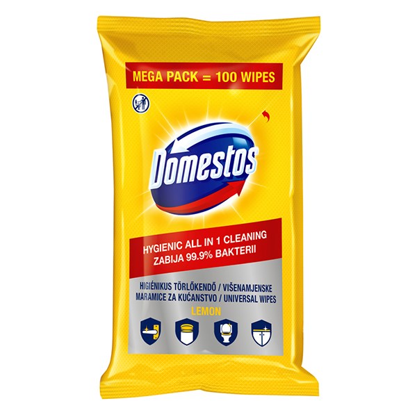 Fertőtlenítő törlőkendő DOMESTOS Lemon 100 db kép