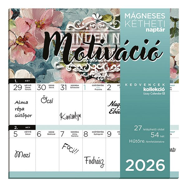 Falinaptár mágneses LIZZY CARD 220x220mm 2 hetes Motiváció 2026. kép