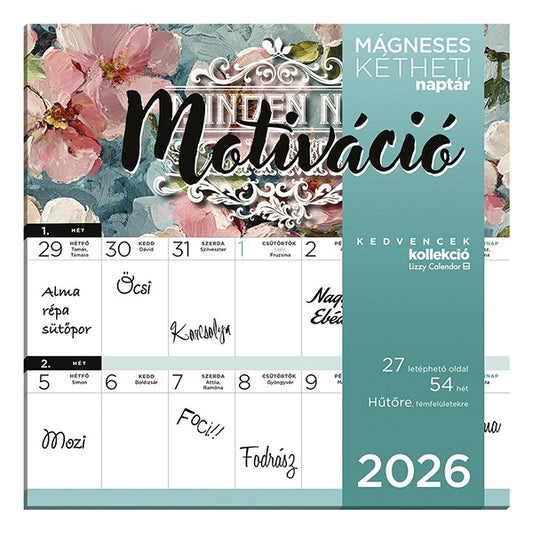 Falinaptár mágneses LIZZY CARD 220x220mm 2 hetes Motiváció 2026. kép