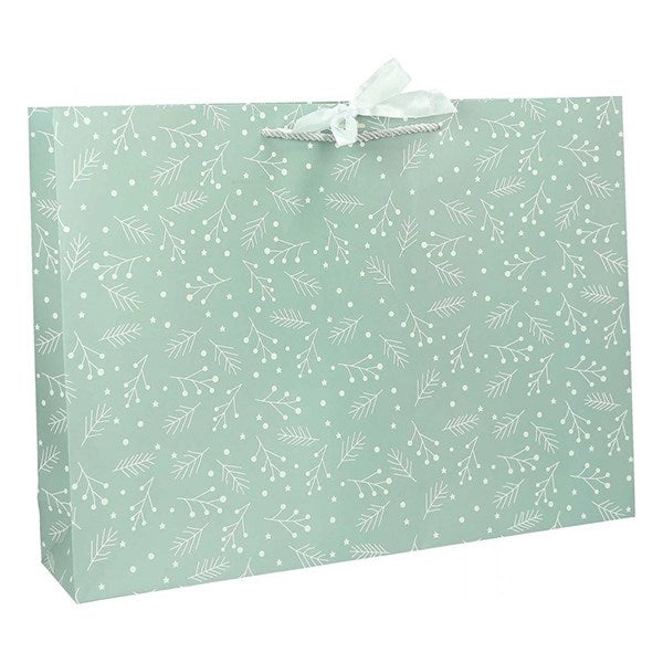 Dísztasak CREATIVE Deluxe Plus M 23x18x10 cm fekvő fagyöngy matt világoszöld sodort füles masnival kép