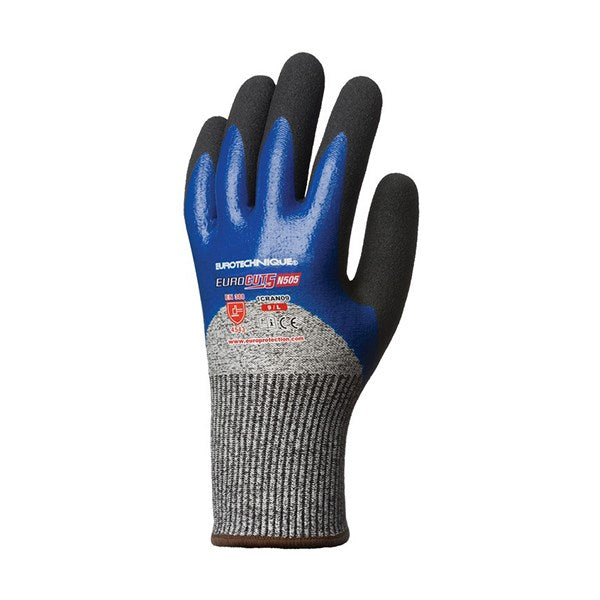 Kesztyű mártott COVERGUARD Eurocut N505 vágásbiztos nitril szürke/kék 7-es 2 darab/pár kép