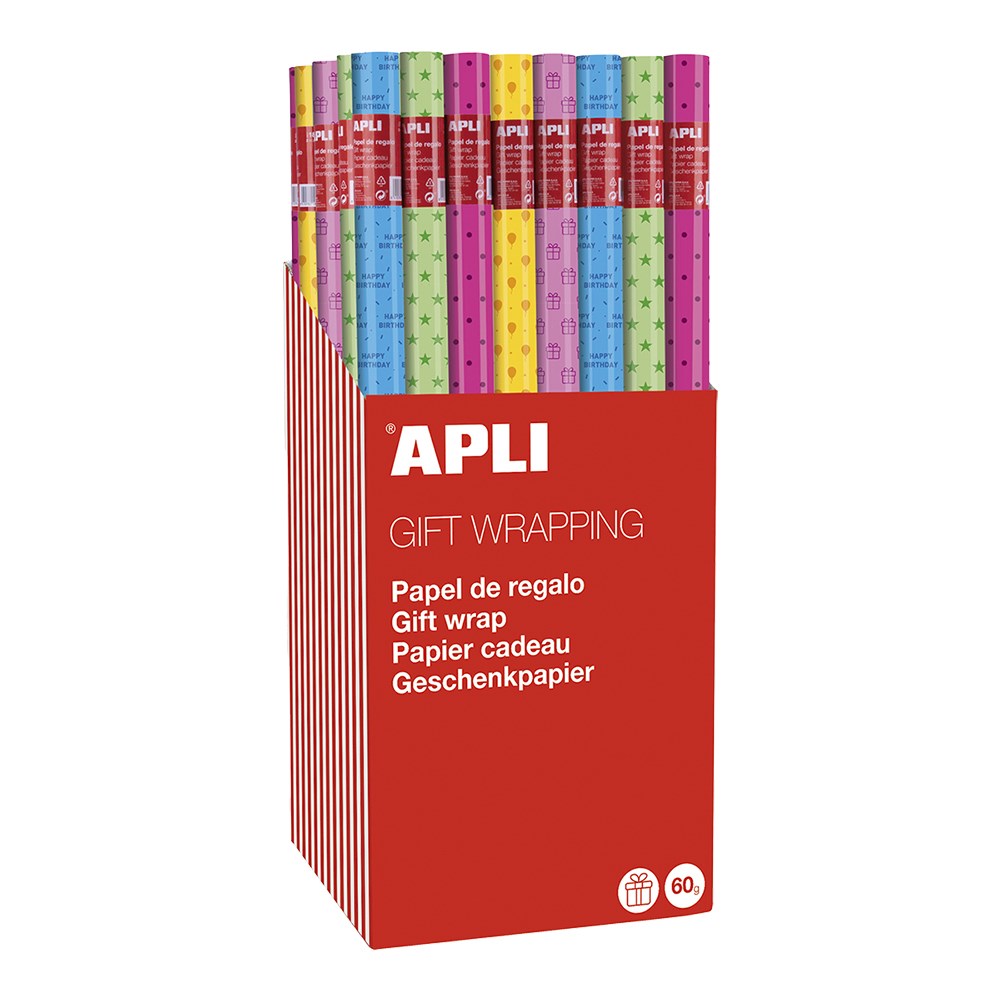 Díszcsomagoló APLI Party tekercses 70x200 cm 55 tekercs/doboz vegyes mintákkal kép