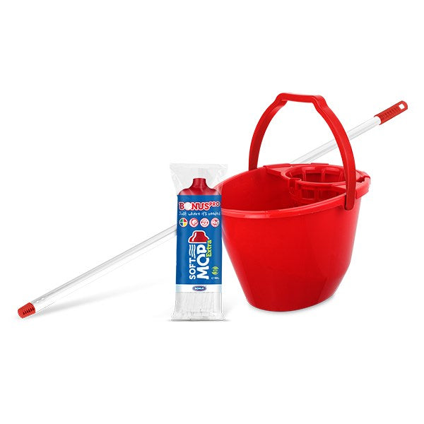 Felmosó szett BONUS extra vödör 11L+ 120cm nyél + softmop pótfej piros kép