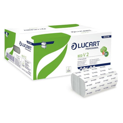 Kéztörlő hajtogatott V Lucart Eco V 2 rétegű fehér 21x21cm 190lap/csom 20csomag/karton kép
