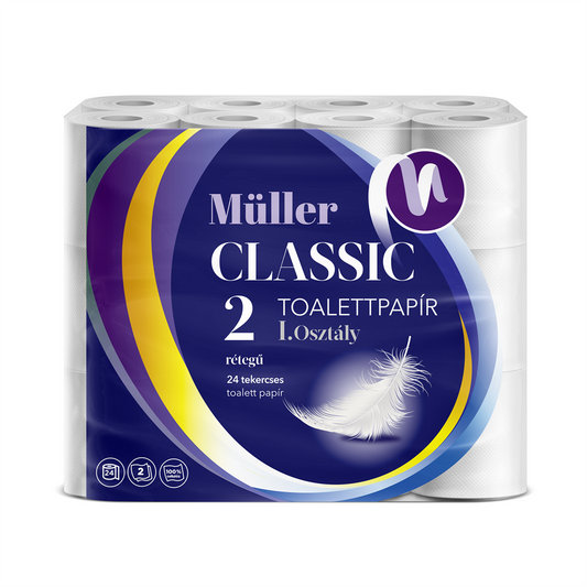 Toalettpapír 2 rétegű kistekercses 100% cellulóz 100 lap/tekercs 24 tekercs/csomag Müller Classic kép
