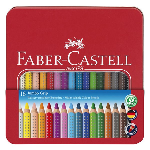 Színes ceruza FABER-CASTELL Jumbo Grip háromszögletű fém dobozban 16 darabos kép