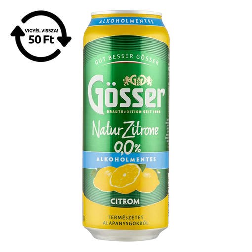 Alkoholmentes sör GÖSSER Natur-Zitrone citrom 0% 500 ml DRS kép