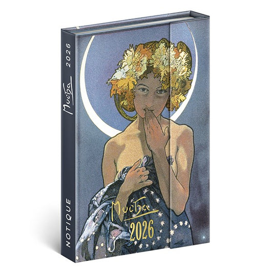 Határidőnapló mágnessel záródó REALSYSTEM 110x160mm heti sárga lapos Alphonse Mucha 2026. kép