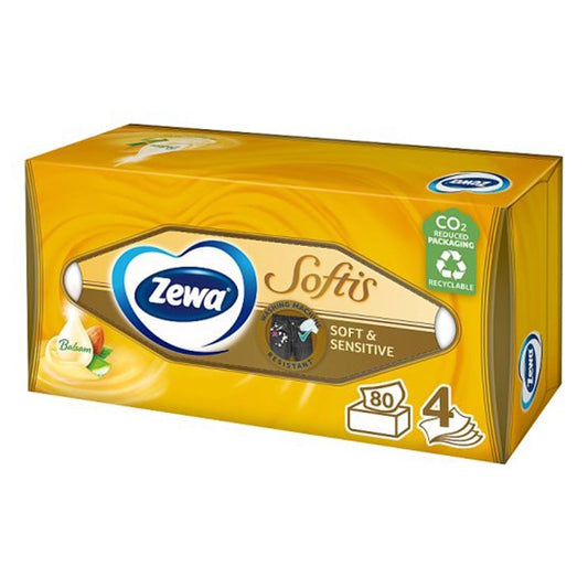 Papírzsebkendő ZEWA Softis 4 rétegű 80 darabos dobozos Soft & Sensitive kép