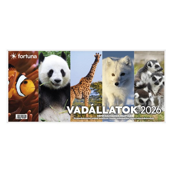 Asztali naptár képes FORTUNA álló fehér lapos holdfázissal Állatok 2026. kép