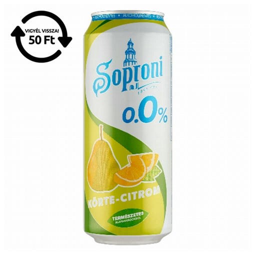 Alkoholmentes sör SOPRONI körte-citrom 0,0% 500 ml DRS kép