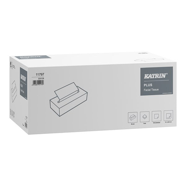 Kozmetikai kendő KATRIN Plus Facial 21x20 cm 100 lap 2 rétegű 100% cell hófehér kép