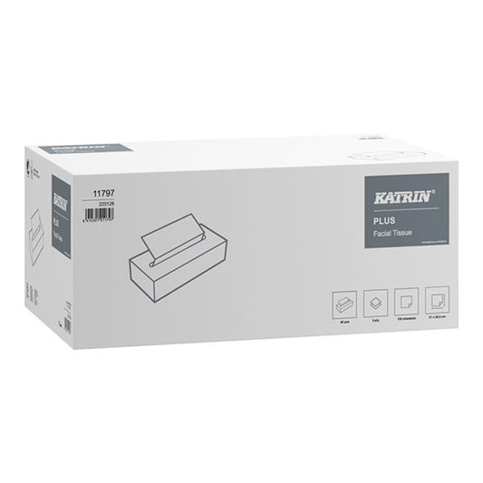Kozmetikai kendő KATRIN Plus Facial 21x20 cm 100 lap 2 rétegű 100% cell hófehér kép