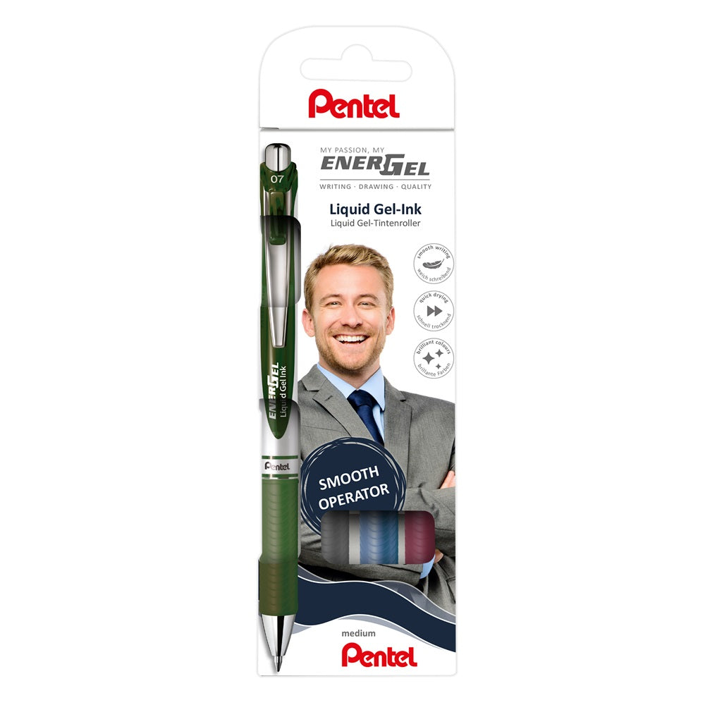 Rollertoll zselés 0.7mm, Pentel EnerGel BL77-4, írásszín fekete, sötétkék, burgundi, sötétzöld kép