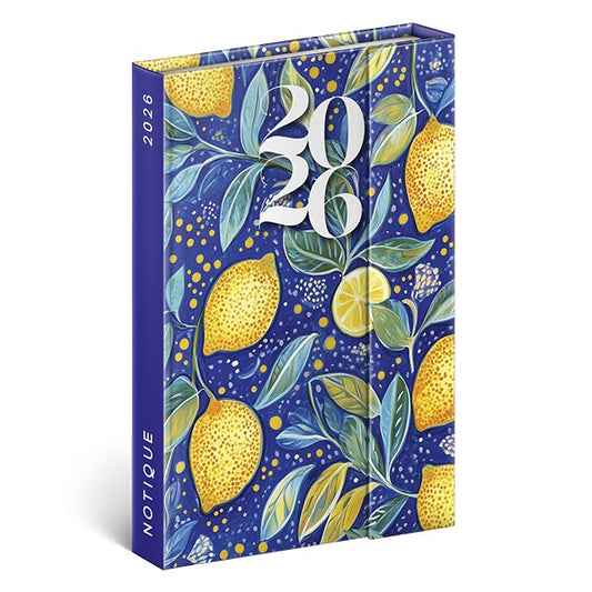 Határidőnapló mágnessel záródó REALSYSTEM 110x160mm heti sárga lapos Lemons 2026. kép