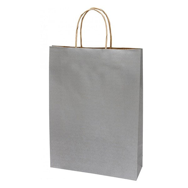 Dísztasak CREATIVE Classic Simple L 26x35x8 cm kraft egyszínű ezüst sodort füles kép