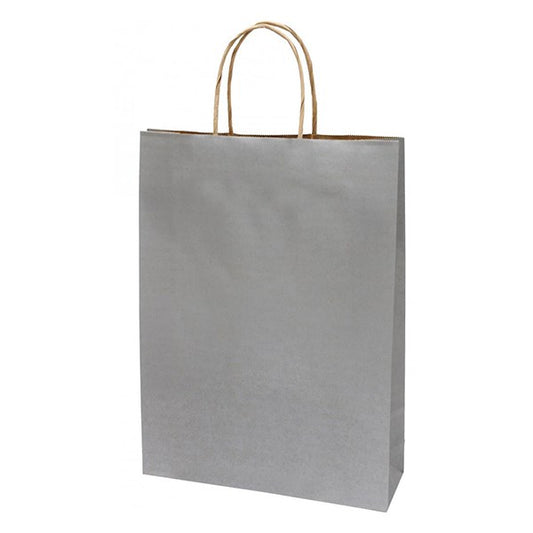 Dísztasak CREATIVE Classic Simple L 26x35x8 cm kraft egyszínű ezüst sodort füles kép