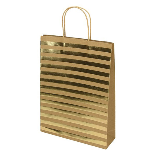 Dísztasak CREATIVE ECO Special Plus L 26x35x8 cm barna fóliás arany csíkos-pöttyös sodort füles kép