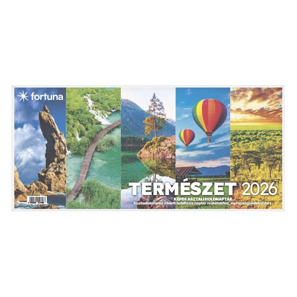 Asztali naptár képes FORTUNA álló fehér lapos holdfázissal Természet 2026. kép