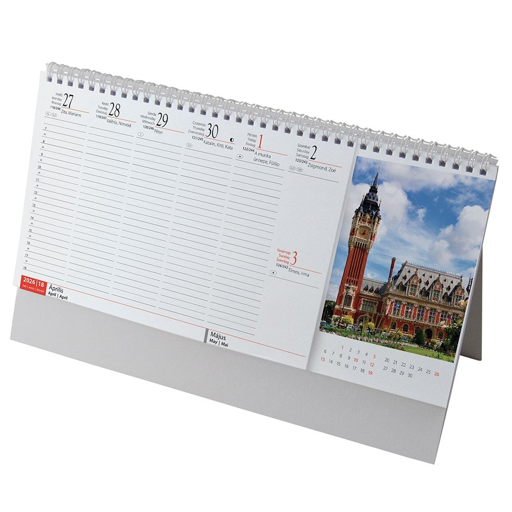 Asztali naptár képes REALSYSTEM álló fehér lapos Európa 2026. kép