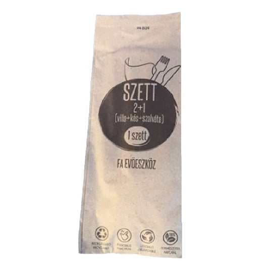 Evőeszköz készlet lebomló fa 2+1 szett kés+villa+szalvéta kép