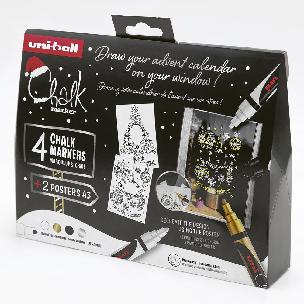 Folyékony kréta UNI PWE-5M Karácsonyi kiadás Elegáns színek 4 darabos kép