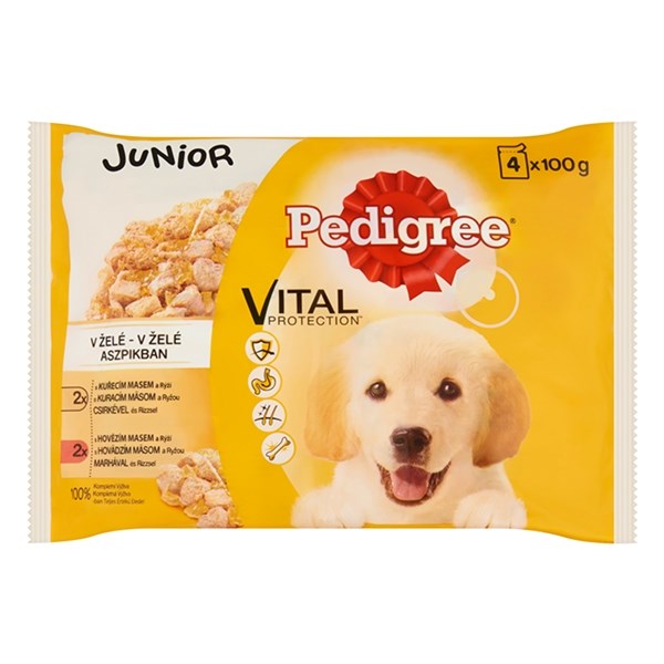 Állateledel alutasakos PEDIGREE Junior kutyáknak 4-pack csirke-marha válogatás 4x100 g kép