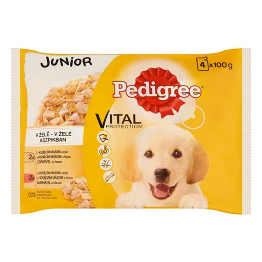 Állateledel alutasakos PEDIGREE Junior kutyáknak 4-pack csirke-marha válogatás 4x100 g kép