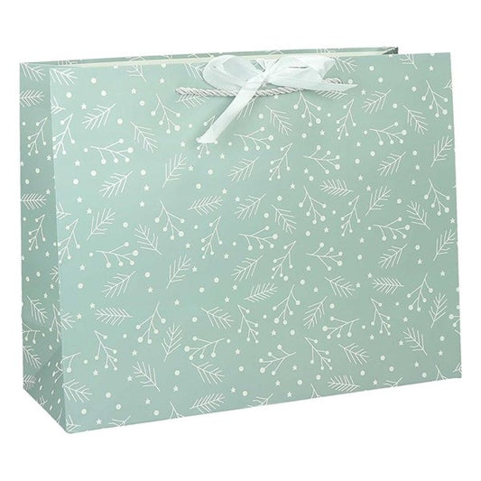 Dísztasak CREATIVE Deluxe Plus XL 45x33x10 cm fekvő fagyöngy matt világoszöld sodort füles masnival kép