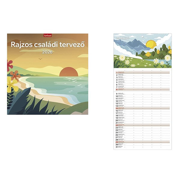 Falinaptár TOPTIMER T098 290x580mm álló Rajzos családi tervező 2026. kép