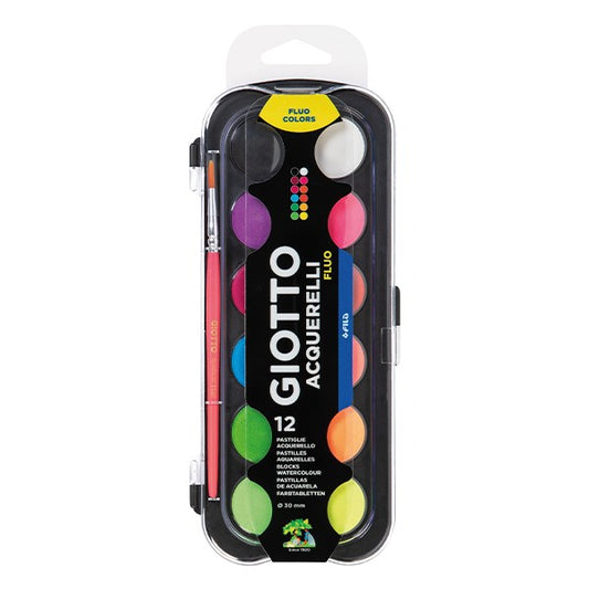 Vízfesték GIOTTO Aquarelli 30 mm fluoreszkáló színek 12 darabos kép