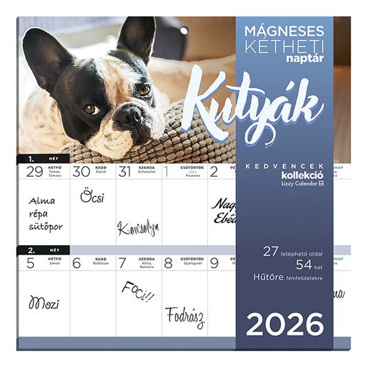 Falinaptár mágneses LIZZY CARD 220x220mm 2 hetes Kutyák 2026. kép