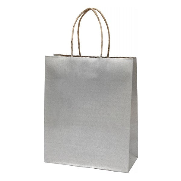 Dísztasak CREATIVE Classic Simple M 22x25x10 cm kraft egyszínű ezüst sodort füles kép