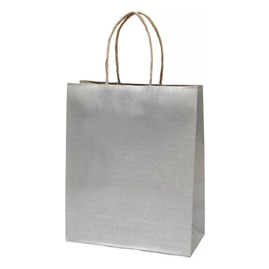 Dísztasak CREATIVE Classic Simple M 22x25x10 cm kraft egyszínű ezüst sodort füles kép