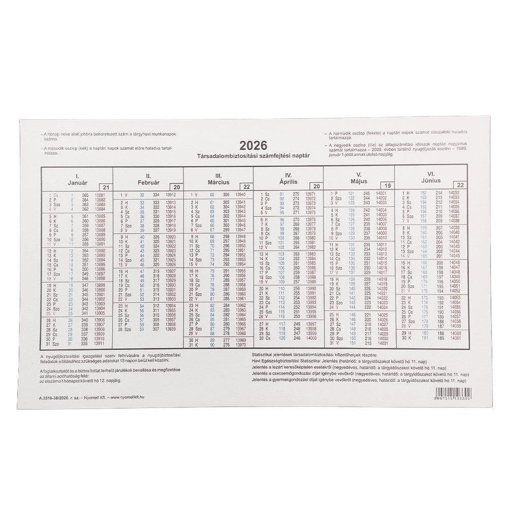 Nyomtatvány TB naptár 2026. kép