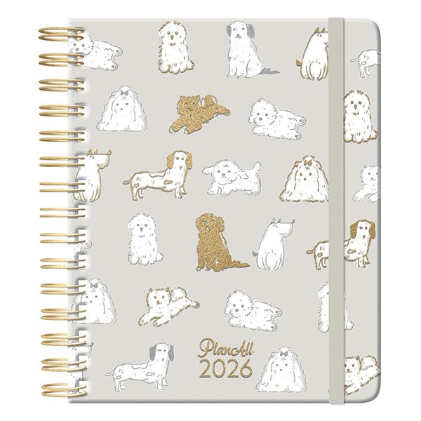 Határidőnapló PLANALL Midi B/6 heti spirálos keményfedelű gumis doggo 2026. kép