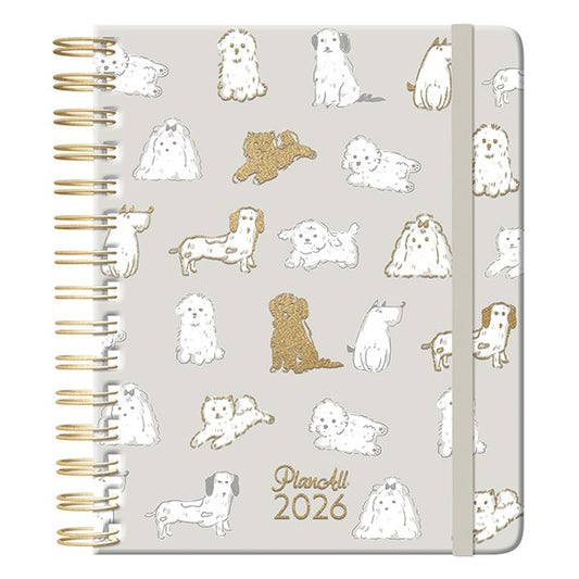 Határidőnapló PLANALL Midi B/6 heti spirálos keményfedelű gumis doggo 2026. kép