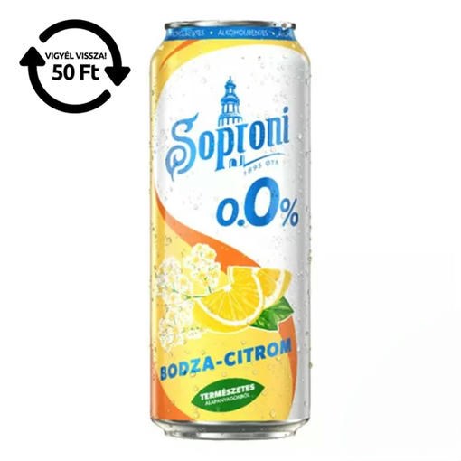 Alkoholmentes sör SOPRONI bodza-citrom 0,0% 500 ml DRS kép