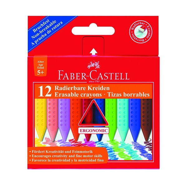 Zsírkréta FABER-CASTELL Grip háromszögletű hegyezett radírozható 12 színű kép