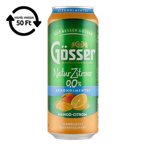 Alkoholmentes sör GÖSSER Natur-Zitrone mangó-citrom 0% 500 ml DRS kép