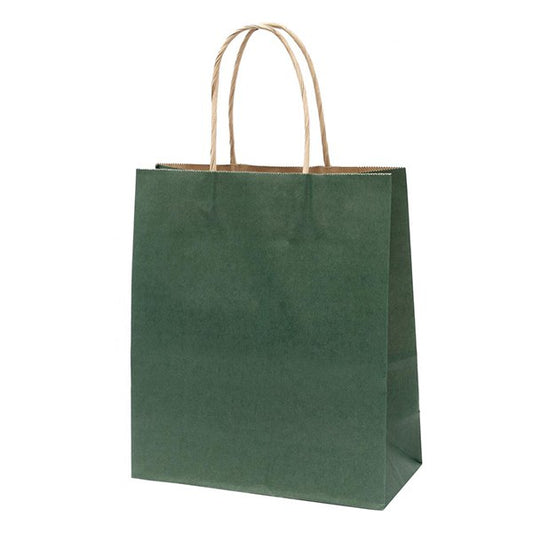 Dísztasak CREATIVE Classic Simple M 22x25x10 cm kraft egyszínű sötétzöld sodort füles kép