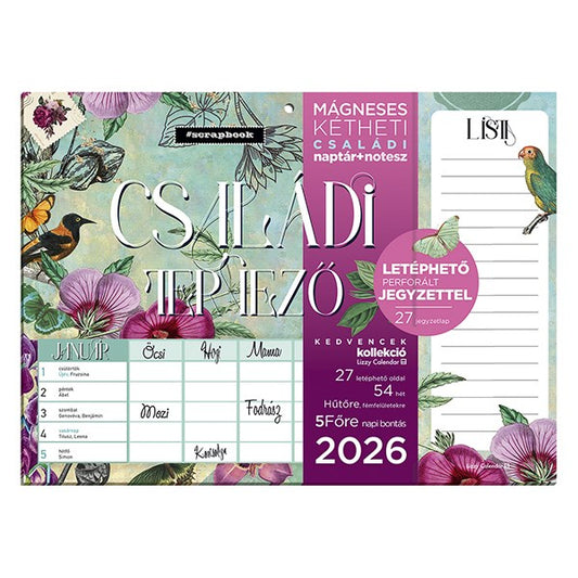 Falinaptár mágneses LIZZY CARD 220x300mm 2 hetes+ jegyzettömb Anyu tervezője Scrapbook Style 2026. kép