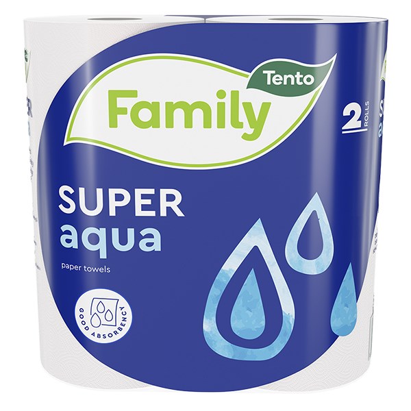 Kéztörlő tekercses háztartási TENTO Family super aqua 2 tekercses 2 rétegű kép