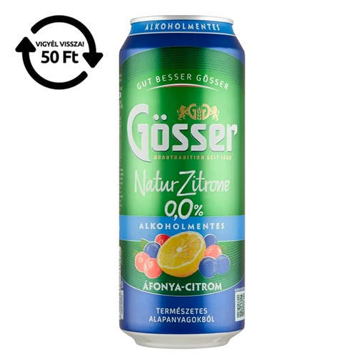 Alkoholmentes sör GÖSSER Natur-Zitrone áfonya-citrom 0% 500 ml DRS kép