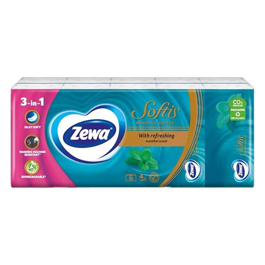 Papírzsebkendő ZEWA Softis Menthol Breeze 4 rétegű 10x9 darabos kép