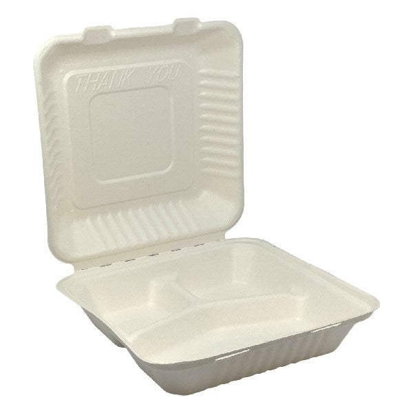 Papírdoboz eldobható 3 részes KOMP cukornád lebomló 23X23x8cm natúr 100 darabos kép